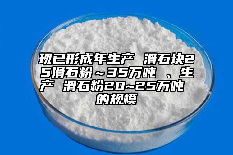 現已形成年生產 滑石塊25滑石粉～35萬噸 、生產 滑石粉20~25萬噸 的規模